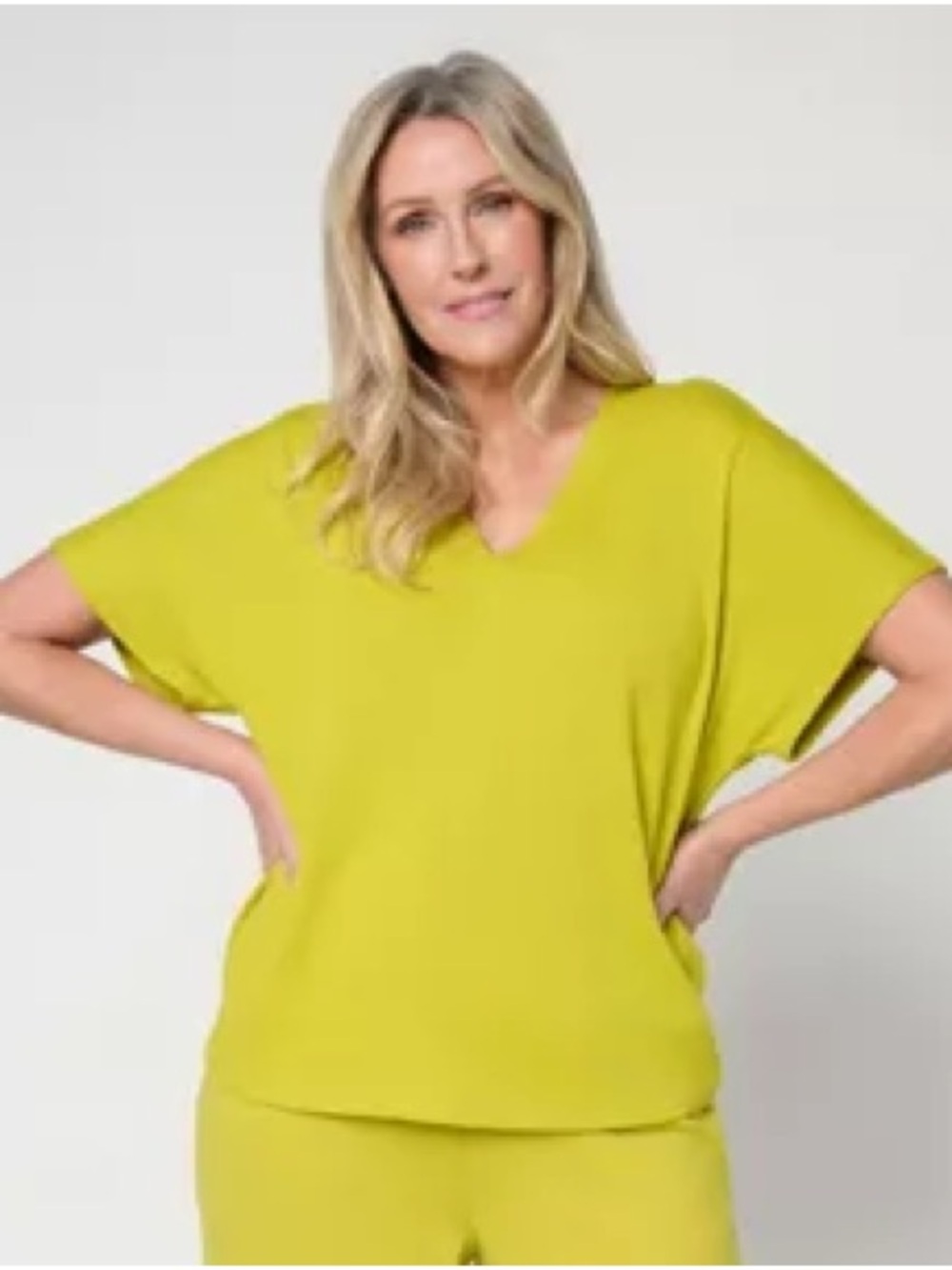 Carla Rockmore Collection V-Neck Dolman Sleeve Top in Chartreuse